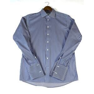 Eton Dress Shirt Blue White Bengal Stripe 16.5 42  Signature Twill French Cuff